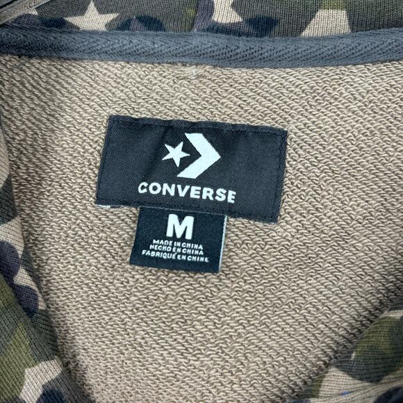 Converse Crop Sweatshirt Womens Size M Hoodie Olive Star Camouflage Hooded - Picture 2 of 10